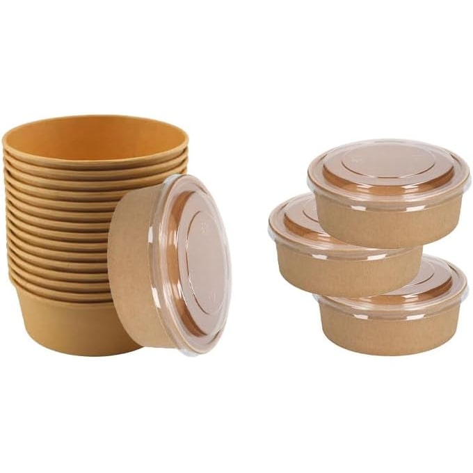 50 Stück Kraft Salatschalen mit Deckel Kraftpapier Schalen Box - 500 ml