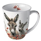 thumbnail of Tasse mit Eseln und Mohnblüten Motiv 10cm Porzellan 0,4L Keramiktasse Porzellangeschirr Kaffeetasse Teetasse Kakaotasse Porzellantasse weiß grau braun