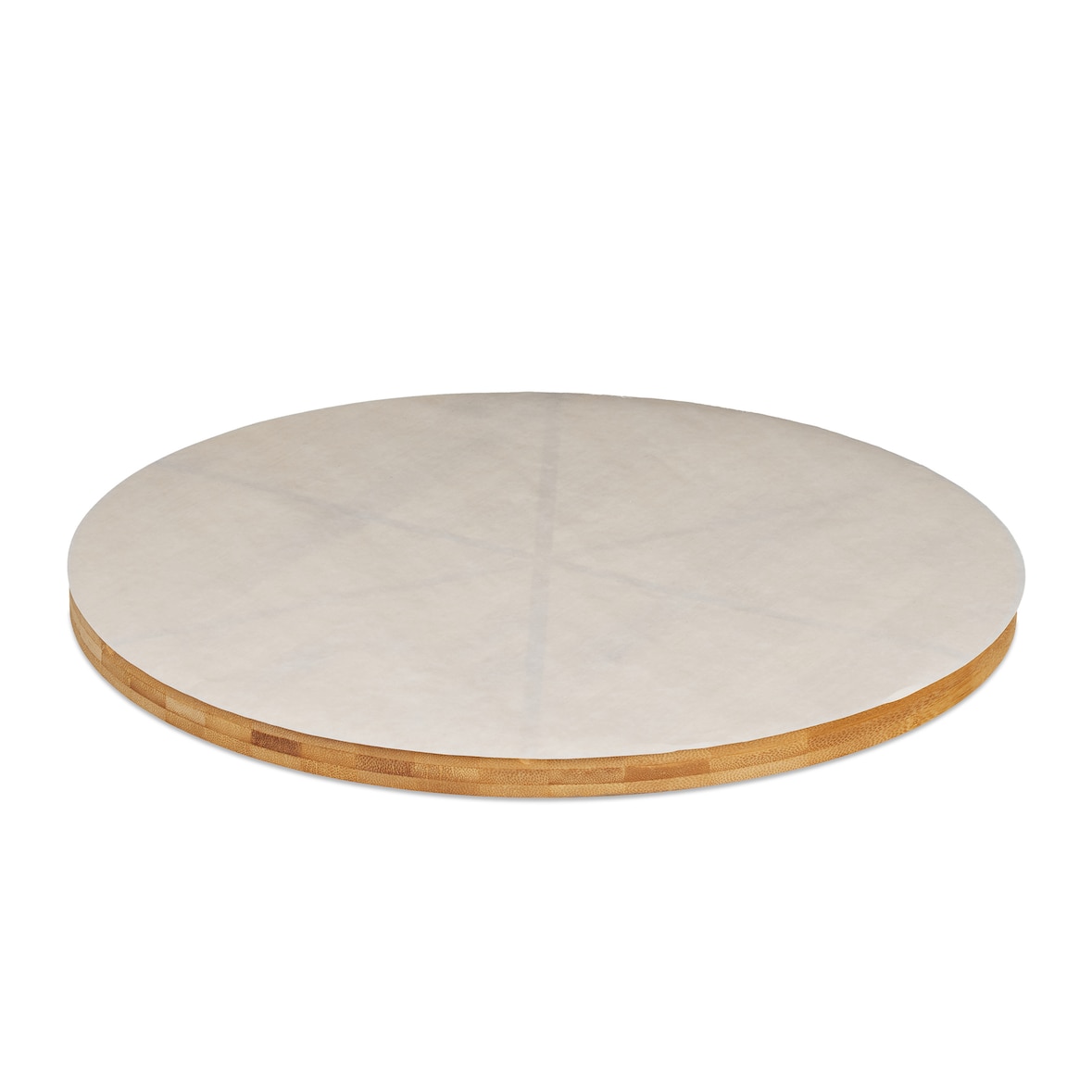 Relaxdays Pizzabrett Bambus 2er Set, runde Pizzateller 33 cm Ø, inkl. Backpapier, Pizza Schneidebrett mit Rillen, natur