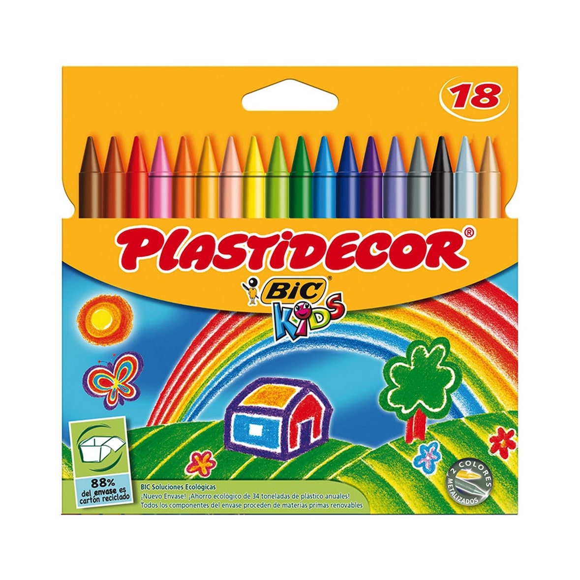 BIC - Caja de 18 Lápices de Cera PLASTIDECOR. Seguros para Niños Norma EN71