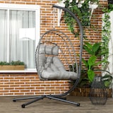 thumbnail of Silla colgante de ratán sillón colgante plegable con cojín reposacabezas y marco de acero carga 100 kg para interior y exterior