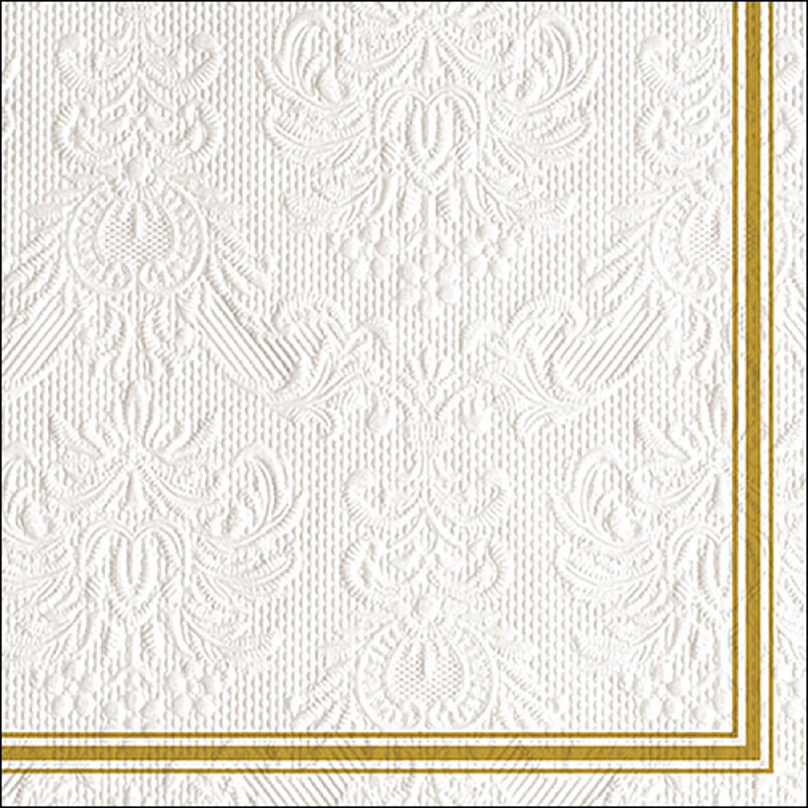 15 Servietten Papier 33x33cm 3-lagig - Einweg Papierservietten mit Ornamenten geprägt Hochzeit Dinner Gastronomie Party Hochzeitsservietten Weiß Gold
