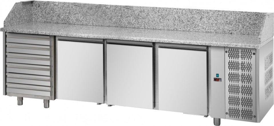 Tecnodom Pizzatheke 4 Türen GN 1/1 6 neutrale Schubladen und Granitplatte