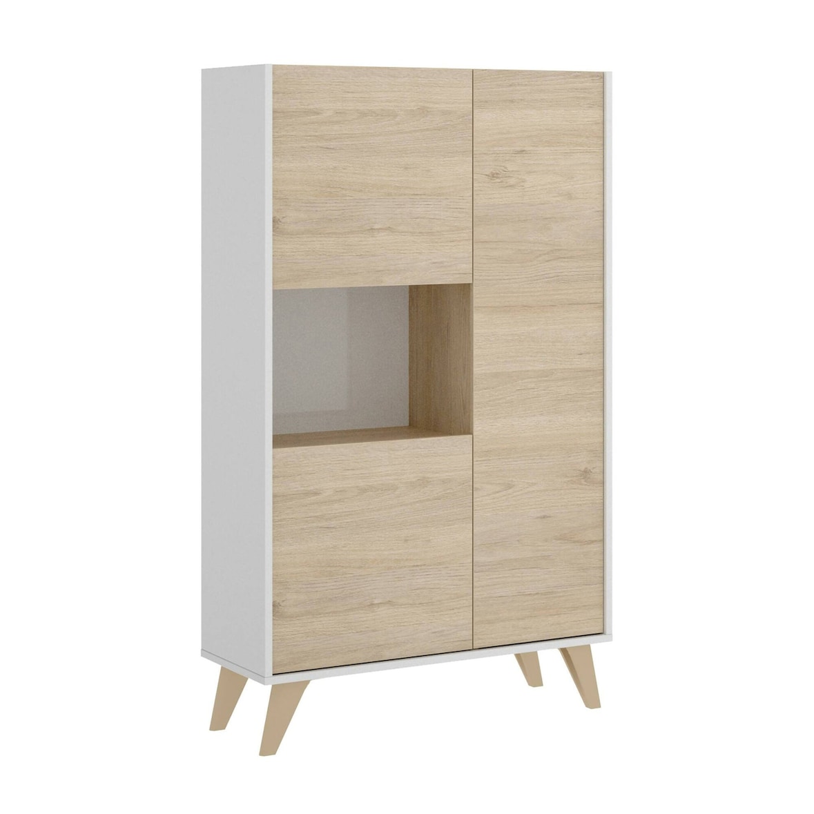 Dmora Credenza Boario, Buffet alto da soggiorno, Madia moderna da salotto a 3 ante, 81x43h135 cm, Rovere e Bianco