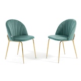 thumbnail of Set de 2 sillas de interior en terciopelo, acolchadas, con patas de metal, diseño elegante para cocina, comedor o restaurante–Verde jade/Oro–Sonia