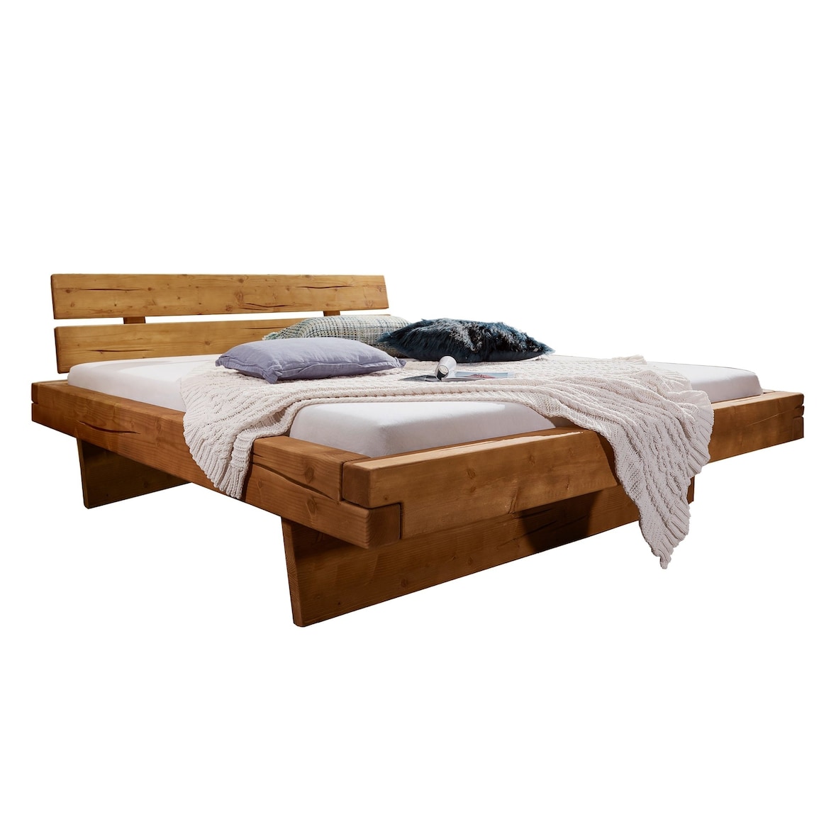 Balkenbett Massivholzbett 160x200 cm Fichte honigfarben BENNET
