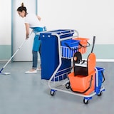 thumbnail of Reinigungswagen Putzwagen Blau 93x80x97 cm mit 4 Eimern Mopp Presse Abfallsack Rollen Systemwagen aus Metall für professionelle Reinigung