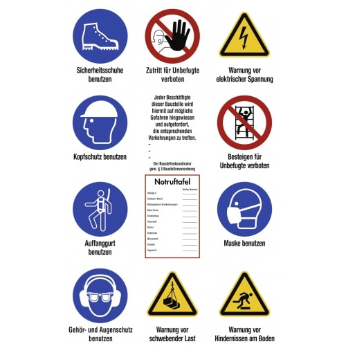Baustellen-Sicherheitsschild ISO 7010, Kunststoff, 750x1200 mm