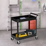 thumbnail of DURHAND Carrinho de Ferramentas de 2 Níveis com Rodas para Garagem Oficina Mecânica Carga Máxima 150 kg 84,5x38x84 cm Preto