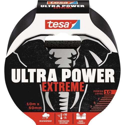 TESA Ruban réparation POWER EXTREME 10mx5cm ultra résistant, déchirable à la main. Coloris noir