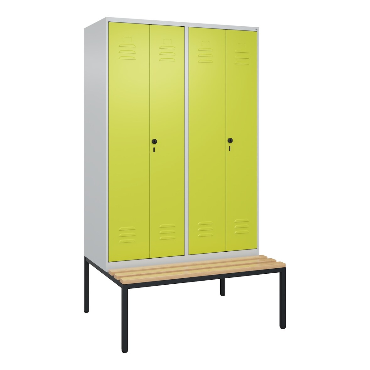 C+P Doppel-Spind Classic PLUS Buche untergebaute Bank 4 Abteile, Trennwand, HxBxT 212x120x82cm, Sicherheitsdrehriegel, Hellgrau/Clowngrün von PROREGAL