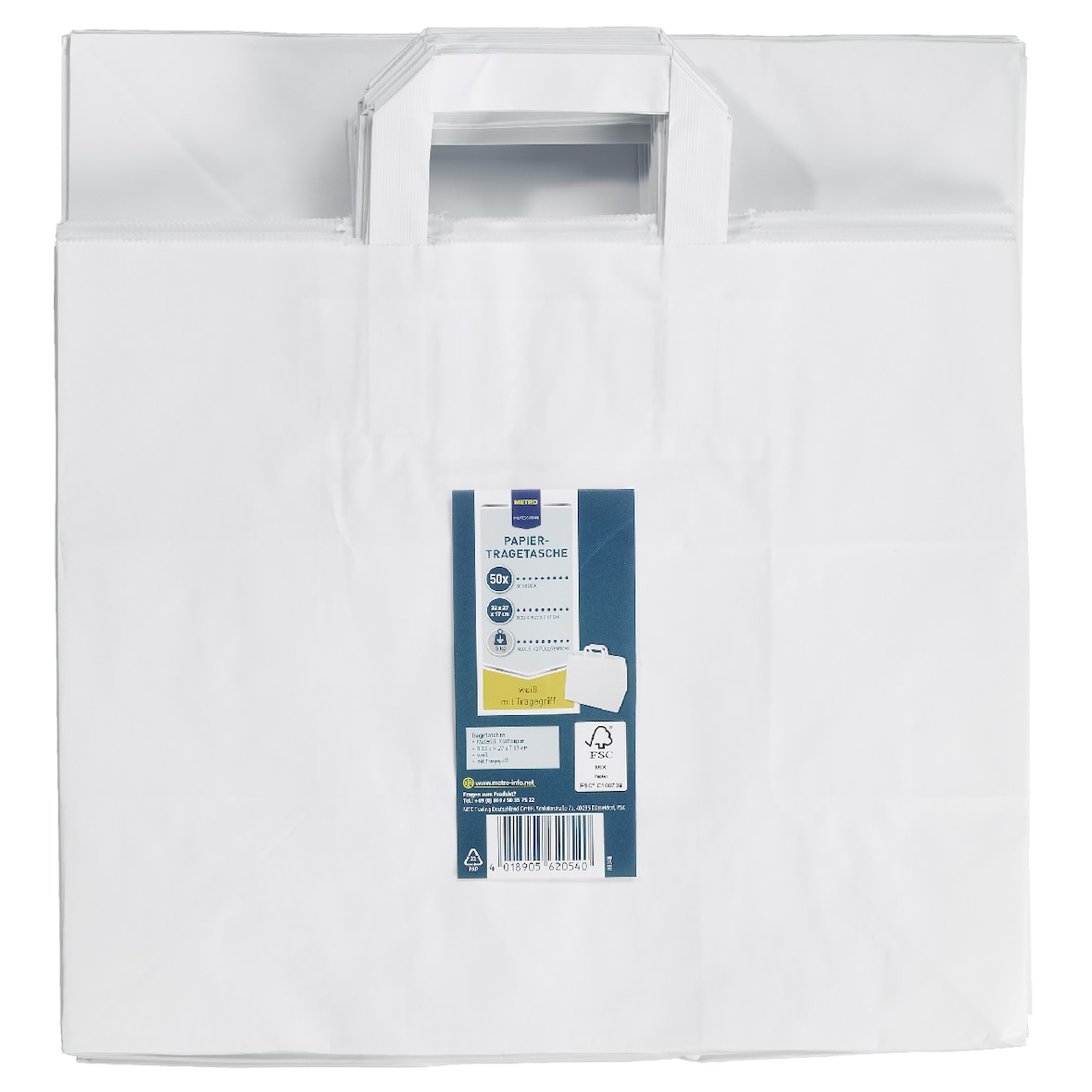 METRO PROFESSIONAL Papieren draagtas, 27 x 32 x 17 cm, wit, 50 stuks
