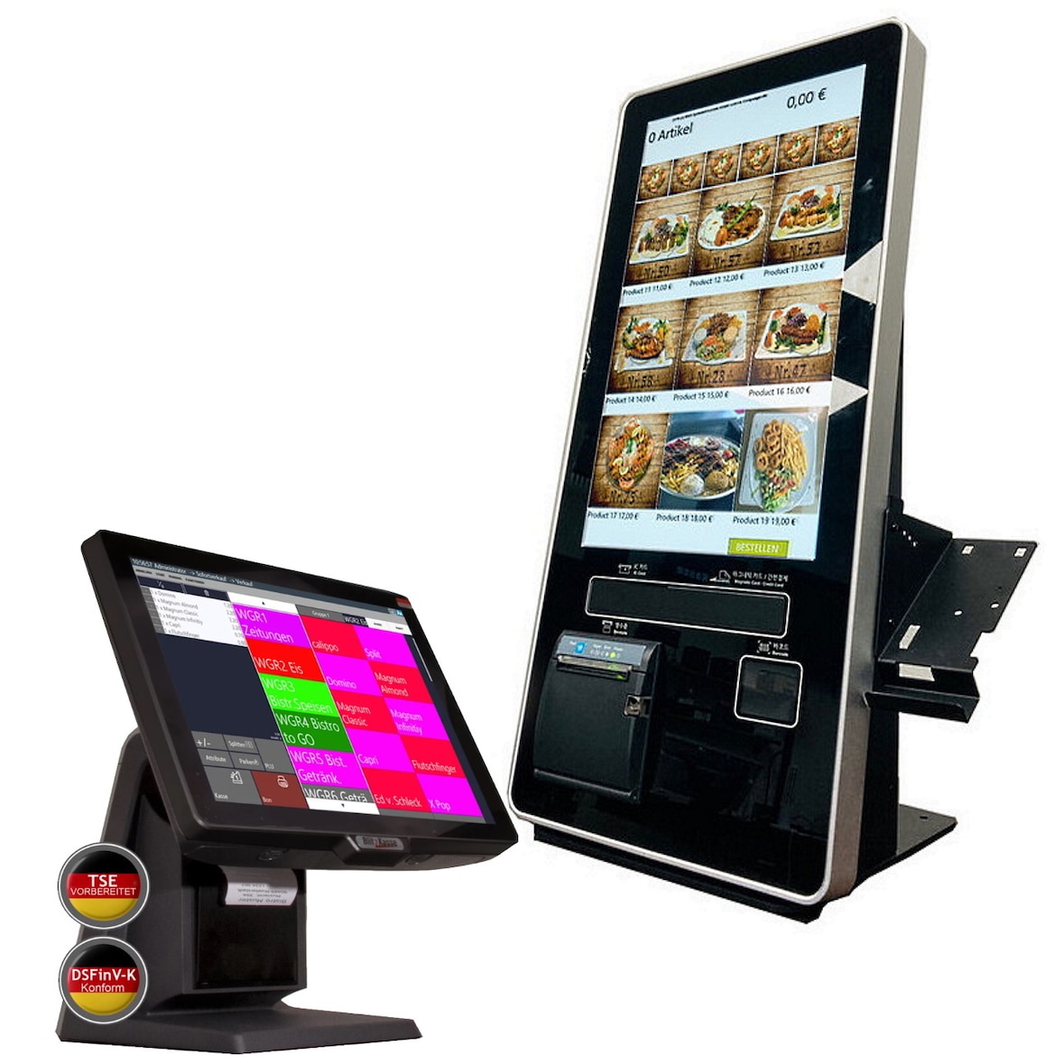 Kassensystem mit 21" SelbstBedienungs-Terminal für Gastronomie und Imbiss, SB-Kiosk, SB-Terminal SB-Kasse