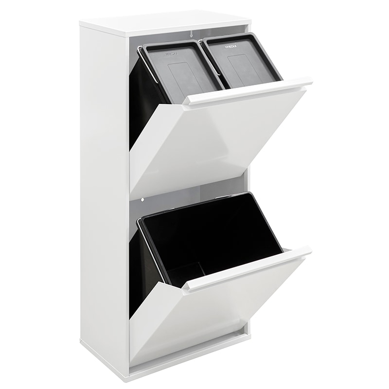 ARREGUI Basic CR401-B Contenedor de Reciclaje de 3 Cubos, 11+11+23 L (45 L), con Cubetas para Envases y Orgánico, Cubo de Basura de Cocina, blanco