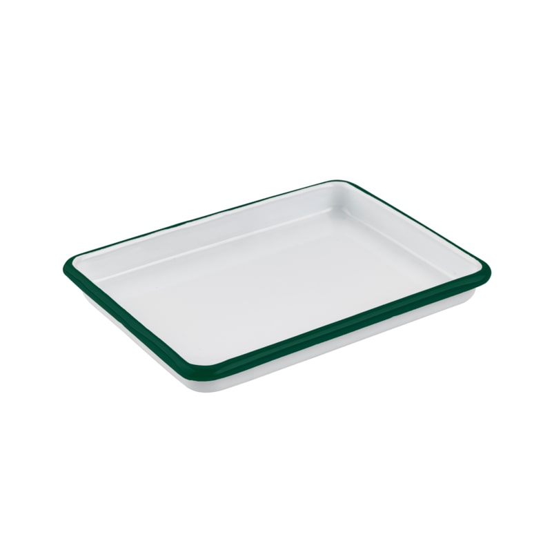ECOLOMIQUE - 12 Pcs - Plateau en acier émaillé blanc bord vert - 165x122 mm, Hauteur: 25 mm - ECO294ENAR1612