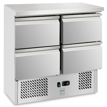 METRO Professional Bancada refrigerador GDS3600, aço inoxidável, 88 x 90 x 70 cm, 245 L, 220 W, com fechadura, 4 gavetas, prateado