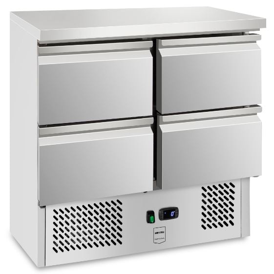 METRO Professional Bancada refrigerador GDS3600, aço inoxidável, 88 x 90 x 70 cm, 97 L, 220 W, com fechadura, 4 gavetas, prateado