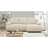 thumbnail of Canapé d'angle droit convertible MIKA 3 places - Velours côtelé beige - Coffre de rangement - L218 x P98/145 x H84 cm AUCUNE