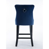 thumbnail of Barhocker Set 2 Samt Blau 103x50x60 cm mit Knopfheftung Ziernägeln Massivholzbeinen höhenverstellbaren Fußgleitern und hohem Rücken