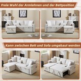 thumbnail of 3-Sitzer Schlafsofa Samtstoff 214x131x87 cm mit Ottomane, Bettfunktion, Stauraum, USB-Anschluss, Rollen, MDF-Rahmen, Beige, modern, komfortabel
