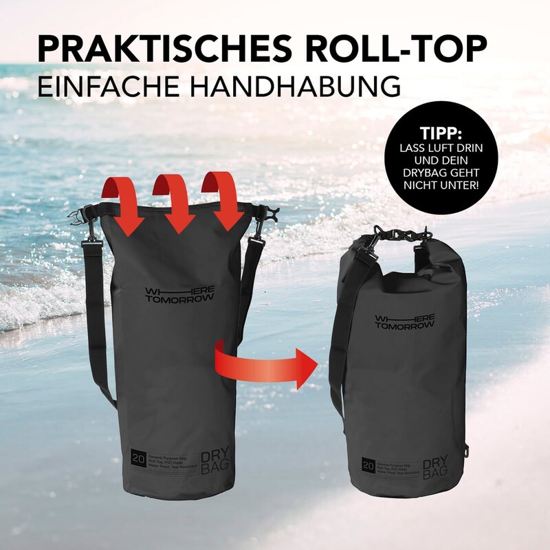 Wasserdichter Rucksack mit Rollverschluss.