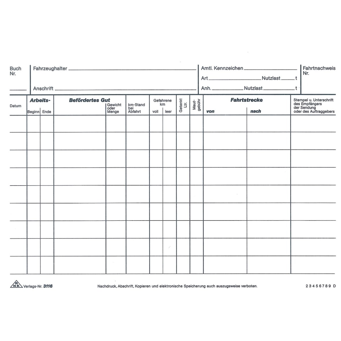 Formularbuch Fahrtenbuch A5 LKW 2x25 Blatt selbstdurchschreibend