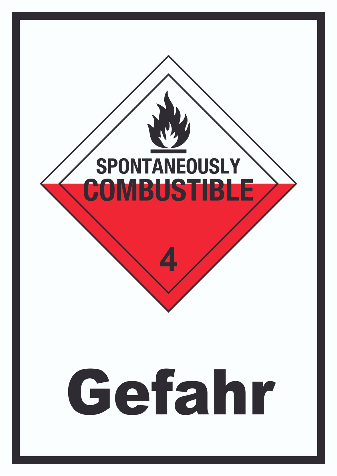 Schild Selbstentzündliche Stoffe Gefahr Spotaneously Combustible hochkant A3 Rückseite selbstklebend