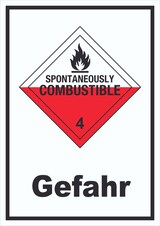 thumbnail of Schild Selbstentzündliche Stoffe Gefahr Spotaneously Combustible hochkant A3 Rückseite selbstklebend