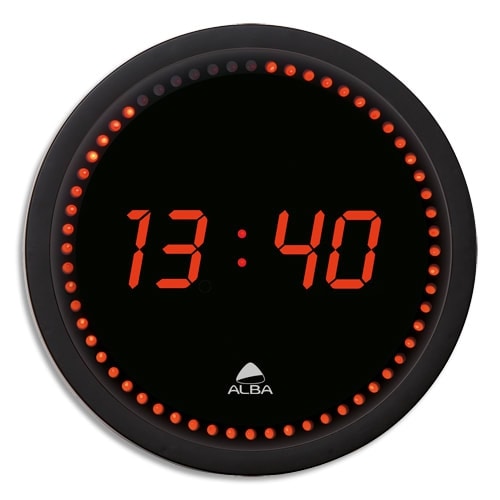 Horloge digitale à LED, cadre plastique noir Ø 30 cm