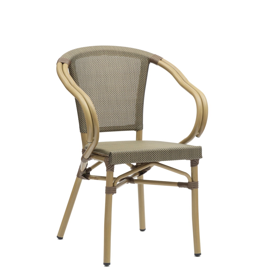 METRO PROFESSIONAL Gastro Armlehnstuhl stapelbar Belviera, Aluminium/Textilen-Bespannung, Bambus Optik, braun