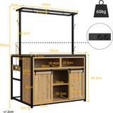 thumbnail of Kücheninsel-Set mit 2 Barhockern, MDF & Metall, Holzoptik, mit Steckdosen, USB und Stauraum, 107x62x183 cm