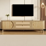 thumbnail of TV-Schrank Rattan Lowboard Massivholz Sideboard mit Türen und Schubladen 170x39,5x46 cm Holz Hellgelb Wohnzimmer Modern Natürlich