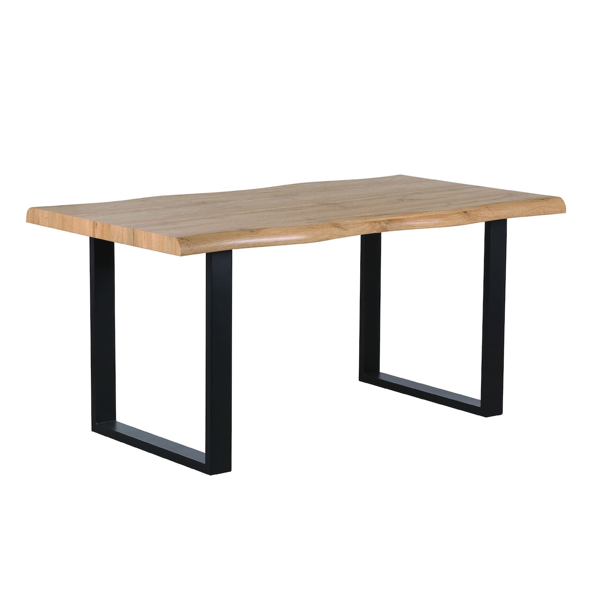 Table rectangulaire 160x90 cm effet bois, pieds en métal en forme de U, design moderne, pour 6 personnes, pour cuisine et salle à manger – DEXTER
