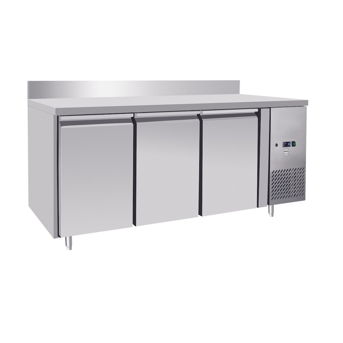 METRO Professional Table réfrigérée GCC3100BS, Inox, 179.5x70x85cm, 334L, refroidissement par air, 400W, dégivrage automatique, avec serrure, argenté