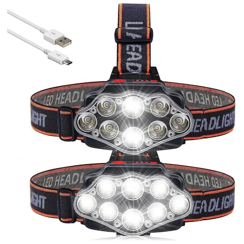 Lanterna de cabeça LED recarregável, 18000 lúmenes 4 modos 8 lanternas de cabeça LED, IPX4 à prova de água