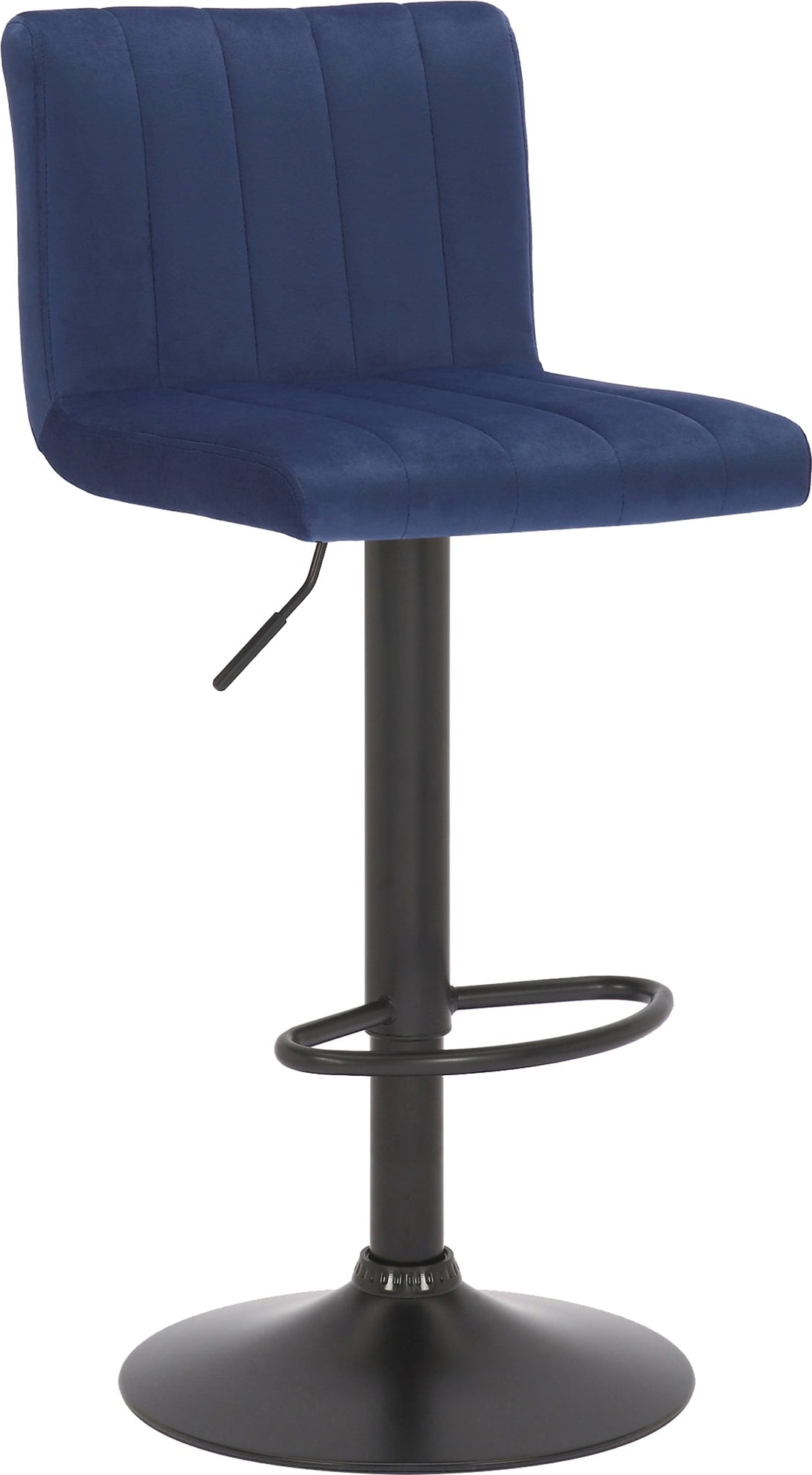 Décoshop26 - Barhocker x1 drehbar höhenverstellbar gesteppter Sitz in blauem Samt und schwarzem Metall 10_0005000