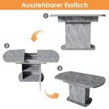 thumbnail of Ausziehbarer Esstisch mit Stauraum 130x70x75 cm Betonoptik Grau, ovale Tischplatte, platzsparend, multifunktional, mit silbernem Griff