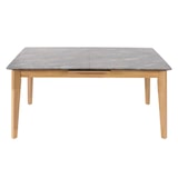 thumbnail of Eetkamertafel HWC-M57, eettafel, massief hout laminaat melamine 160-200x90cm, uitschuifbare betonlook, bruine poten