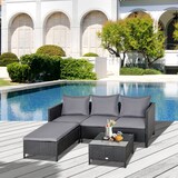 thumbnail of Outsunny Conjunto de Muebles de Jardín 4 Piezas Ratán Doble Sofá Mesa de Café Taburete con Cojines Acolchados para Exteriores Marco de Metal Negro