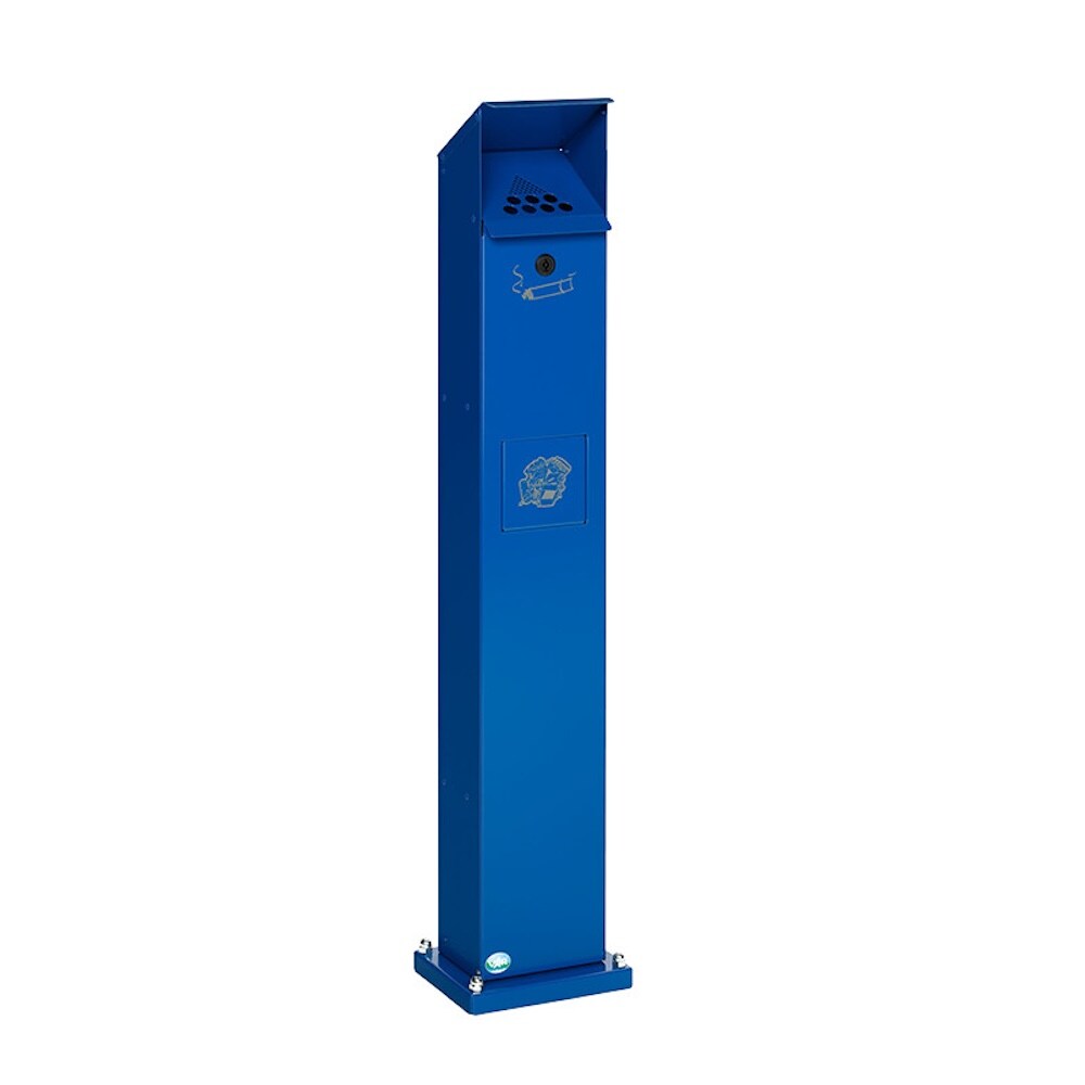 PROREGAL Kombiascher Standsäule für Außenbereich | HxBxT 115x18x15cm | Verzinkter Stahl | Blau | Mülleimer Aschenbecher Abfalleimer