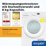 thumbnail of Exquisit Wärmepumpentrockner 8 kg, 16 Programme, LED-Innenbeleuchtung, Knitterschutz, Kindersicherung, Startzeitverzögerung, TWP803-031D weiss