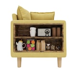 thumbnail of Zweisitzer-Sofa Chenille senfgelb 173x68x77 cm mit Stauraum, Getränkehaltern, Seitentaschen und 2 Rückenkissen