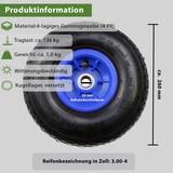 thumbnail of 4x Sackkarrenrad Luftrad 260x85 mm 3.00-4 60 mm versetze Nabe Ø 20 mm blau robustes 4 PR Gewebe