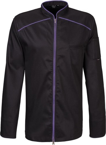 220 - Kochjacke langarm, 2-wege RV, Fb. schwarz mit farbiger Paspel : purple 65% Polyester 35%Baumwolle 220 g/m² 2XL