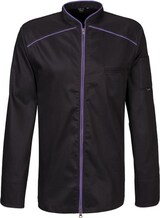 thumbnail of 220 - Kochjacke langarm, 2-wege RV, Fb. schwarz mit farbiger Paspel : purple 65% Polyester 35%Baumwolle 220 g/m² 2XL