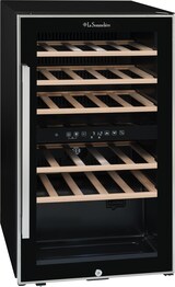 thumbnail of LA SOMMELIERE Cantinetta vino doppiazona per il servizio con porta vetro full glass nera con bordo inox. Larghezza 48cm, altezza 86cm