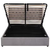 thumbnail of Polsterbett 140x190 mit hydraulischem Bettkasten, Lattenrost und Nieten-Details – elegantes Design, hoher Komfort, zusätzlicher Stauraum, Grau