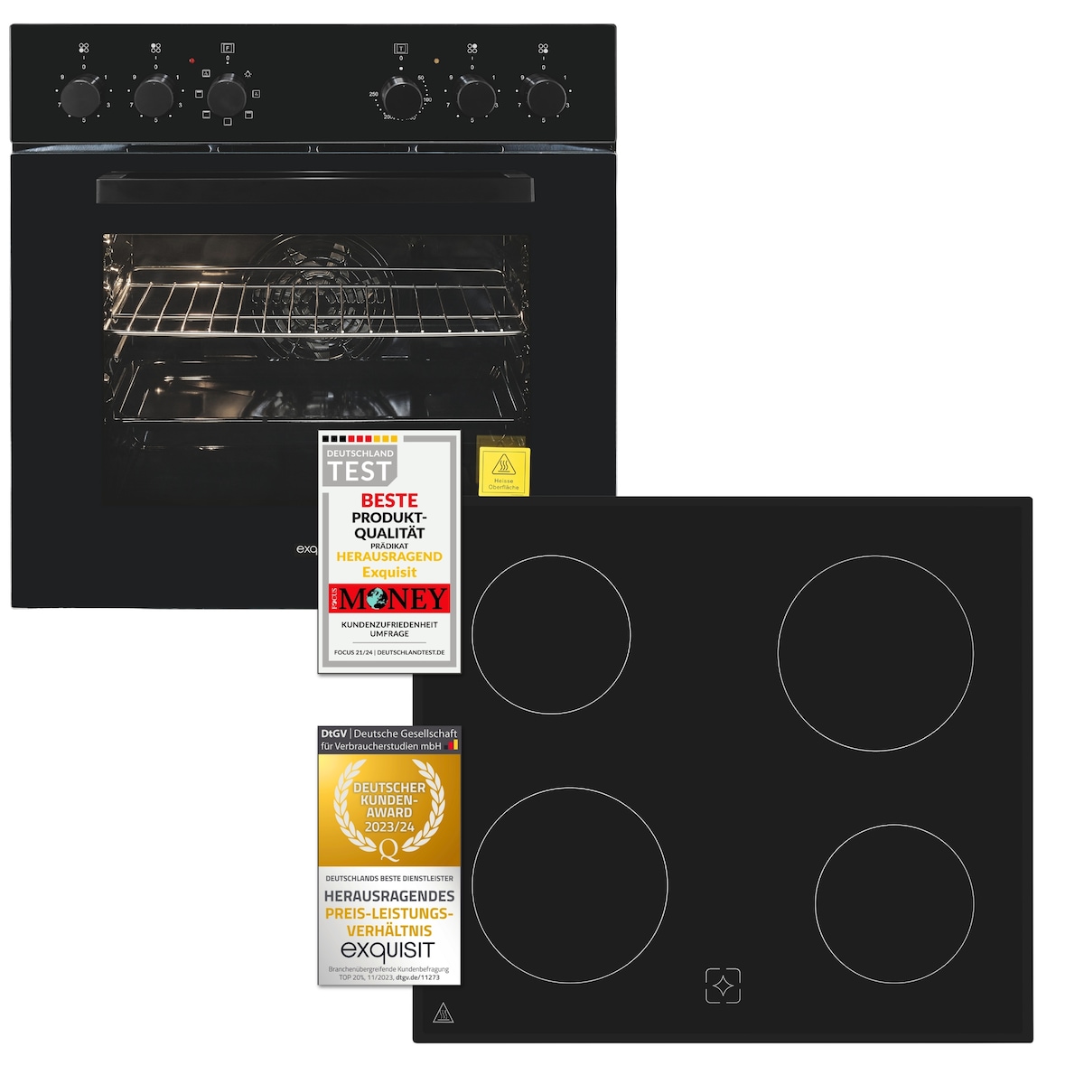 Exquisit Herd-Set EHE256-U-020-Set schwarz| EEK:  A | 59,0 l Garraum | Glaskeramik Kochfeld | Herd-Set 60 cm