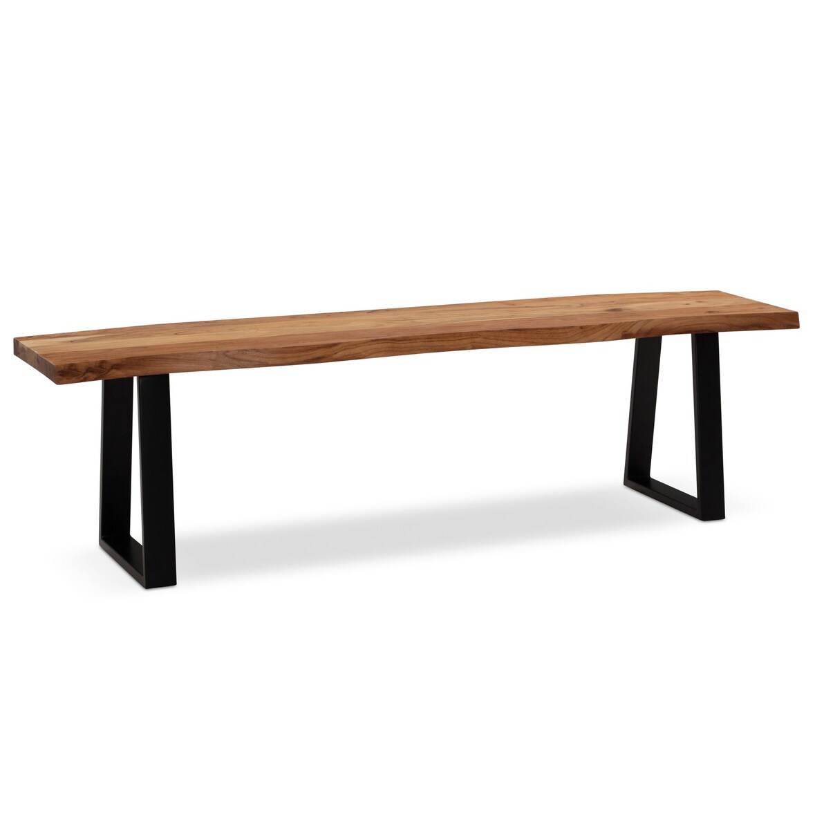 Esszimmerbank 160x40x45,5 cm Akazie Massivholz / Metall mit Baumkante, Esstischbank Holzbank Massiv ohne Lehne, Küchenbank Essbank Modern, Sitzbank