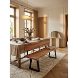 thumbnail of Esszimmerbank GAYA 160x83,5x60 cm Akazie Massivholz Bank mit Baumkante, Sitzbank Holzbank mit Lehne, Küchenbank Essbank Holz Landhausstil, Baumstamm